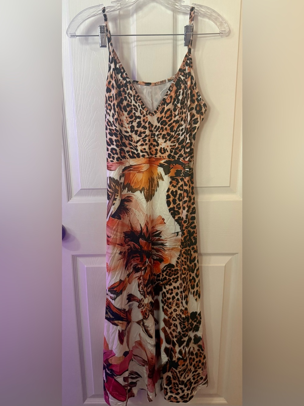 Leopard & Floral Print Maxi Dress in Brown and Cream